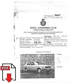 1971 Chrysler Hillman Avenger 1500 FIA homologation form PDF download (RAC)